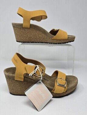 Papillio Birkenstock Womens 38 EU Size US 7 Soley Wedge Sandal Apricot Nubuck